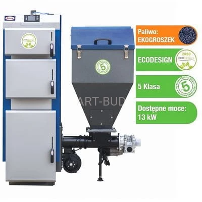 Kocioł CO 5 klasa moc 13 kW z podajnikiem na ekogroszek TORET
