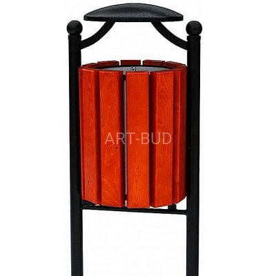 Kosz na śmieci miejski z daszkiem stalowo-drewniany 35 - 45 l