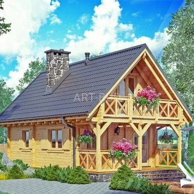 Drewniany domek piętrowy  letniskowy DAWID 63+15 M2   