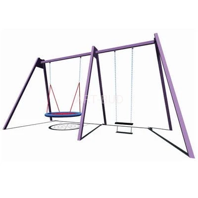 Huśtawka wahadłowa metalowa pojedyńcza z bocianim gniazdem  