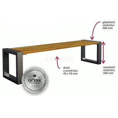 Ławka stalowo drewniana bez oparcia długość 180 cm ocynkowana impregnowana