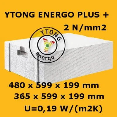 Bloczki YTONG Energo +  PP2/03 S+GT beton komórkowy  36,5 cm i 48 cm 
