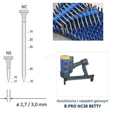 Gwóźdź do gwoździarek z napędem gazowym NC  B.Pro