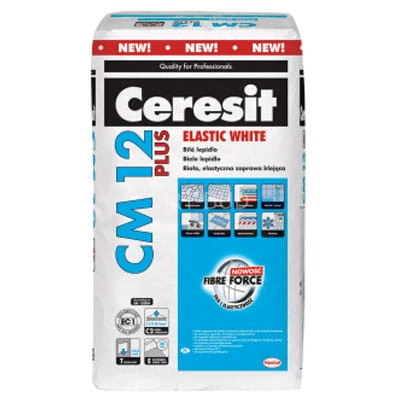 Biała, elastyczna zaprawa klejąca Elastic White CM 12 Ceresit