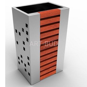 Kosz wolnostojący na odpadki ze stali nierdzewnej i drewna wysokość 68 cm  KA.12.12