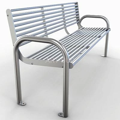 Ławka ze stali nierdzewnej miejska parkowa z oparciem i podłokietnikami  LA.16.02