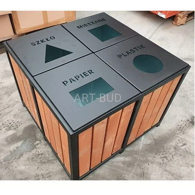 Kosz do segregacji śmieci  Kwadrat z 4 wkładami z pokrywą