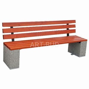 Ławka betonowa miejska z betonu płukanego z drewnianym siedziskiem i oparciem 