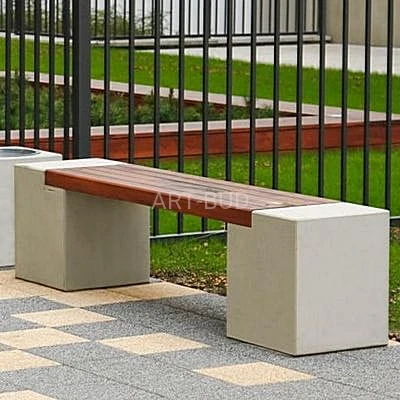 Ławka z betonu architektonicznego i drewna WEGA Deco bez oparcia 