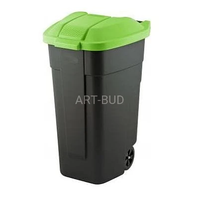 Pojemnik na odpady 110L czarny z zieloną pokrywą na kółkach