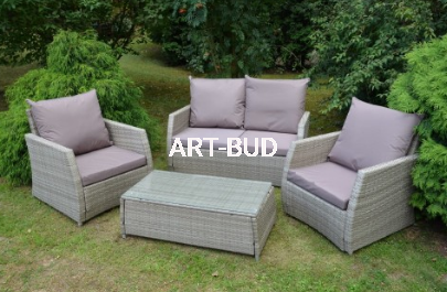 Zestaw MALIBU - sofa, 2 fotele, stół szary-brąz