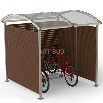 Stalowa wiata rowerowa "Zorza" na 5 rowerów długość 210cm ze ścianami drewnianymi 