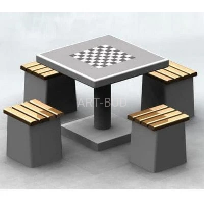 Betonowy stół rekreacyjny do gry w Szachy lub Chińczyka do wkopania lub postawienia z 4 siedziskami