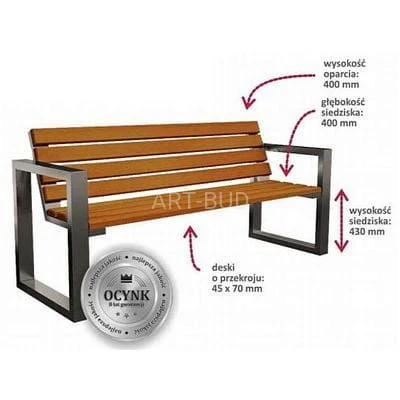 Ławka parkowa stalowo drewniana z oparciem długość 175 cm   impregnowana 