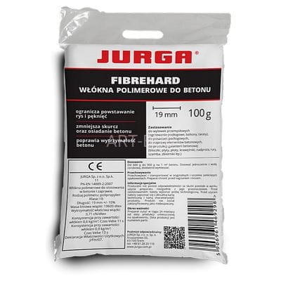 Włókna polimerowe wzmacniające do betonu twarde 19mm FIBREHARD worek 600g Jurga