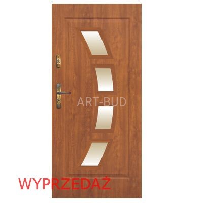 Drzwi zewnętrzne metalowe Plus 54 tłoczenie Xs5 KMT kolor mahoń 90 Prawe  Wyprzedaż