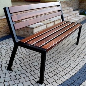 Ławka stalowo drewniana miejska z oparciem ROMA 150 lub 180 cm grubość deski 4 cm 
