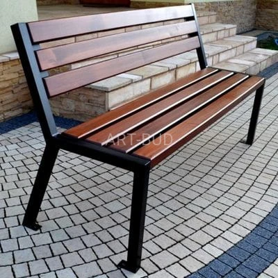 Ławka stalowo drewniana miejska z oparciem ROMA 150 lub 180 cm grubość deski 4 cm 