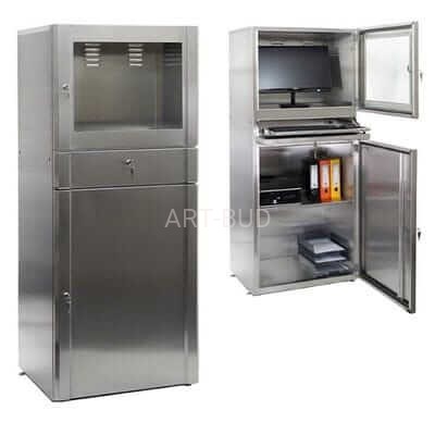 Metalowa szafa na komputer ze stali nierdzewnej  HSC 01-N  monitor do 24"standard RODO