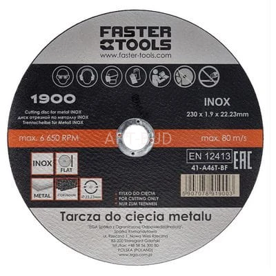 Tarcza do cięcia metalu INOX 230 x 1,9  1900  Faster Tools 