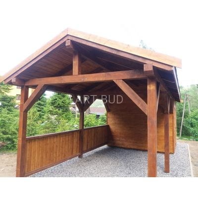 Wiata garażowa drewniana z dachem dwuspadowym i pomieszczeniem gospodarczym Mastro 300x700 cm