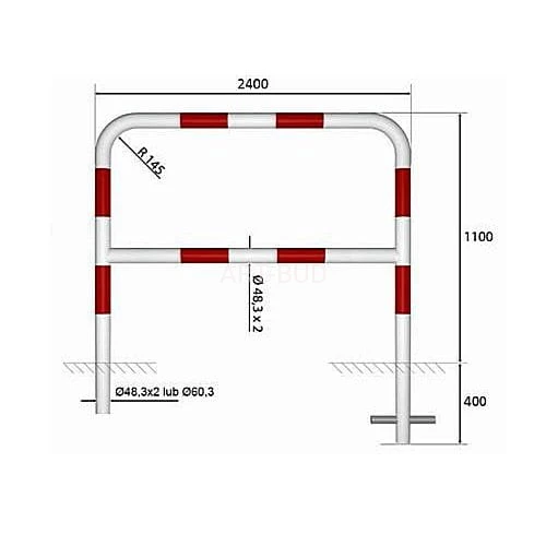 Bariera drogowa U 12 z poprzeczką  szerokość 240 cm biało czerwona