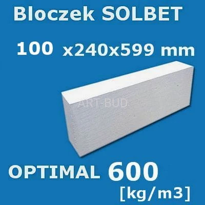 Beton komórkowy SOLBET OPTIMAL 600 wymiar 100 x 240 x 590 mm 