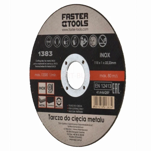 Tarcza do cięcia metalu INOX 115 x 1 mm  1900  Faster Tools 