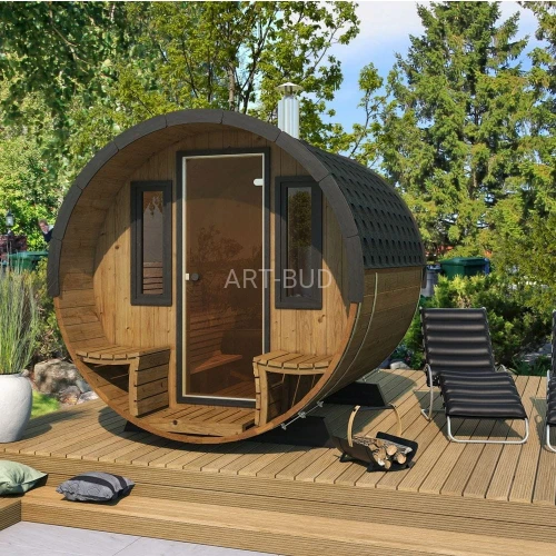 Sauna fińska zewnętrzna Lux Barrelsauna 235 x 280 cm