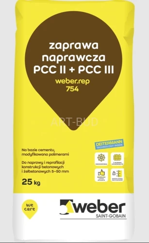 Jednoskładnikowa, sucha zaprawa naprawcza typu PCC II + PCC III Weber.rep 754