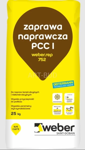Jednokomponentowa, o dużej wytrzymałości, sucha zaprawa naprawcza PCC I - uziarnienie 4 mm Weber.rep 752