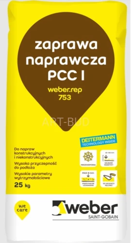 Jednokomponentowa, sucha zaprawa naprawcza PCC I – grub. warstwy 20–100 mm Weber.rep753
