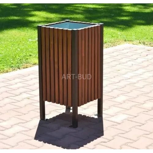 Kosz metalowo drewniany 35 l miejski SLIM HIGH 