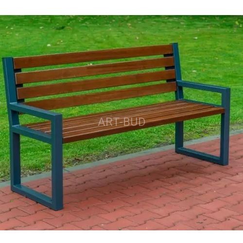 Ławka stalowa z oparciem i podłokietnikiem dł. deski 150-150 cm grubość 4 cm Rest