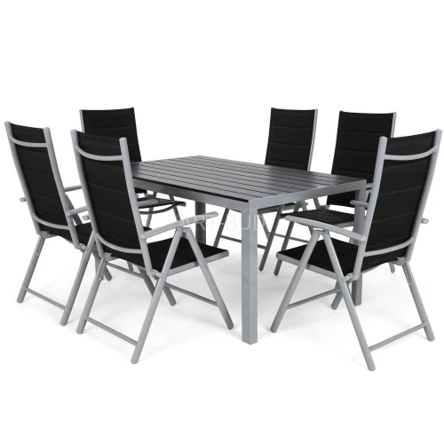 Meble ogrodowe aluminiowe Ibiza 150 cm Silver / Black 6+1
