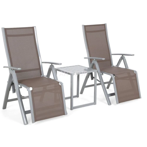 Zestaw krzeseł ogrodowych Ibiza Relax Silver / Taupe ze stolikiem Cuba Silver