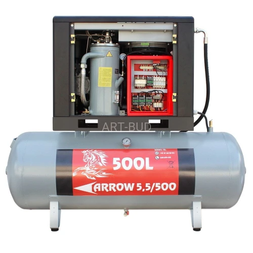 Sprężarka śrubowa 5.5 - 7,5 kW Profi Kompressoren ARROW  zestaw na zbiorniku poziomym