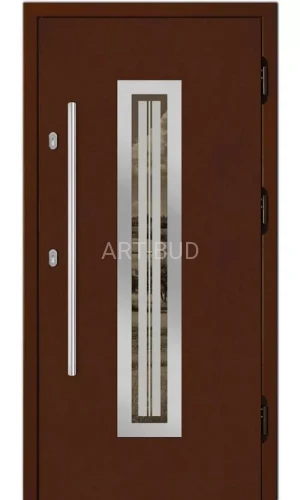 Drzwi zewnętrzne drewniane W1 płycinowe INOX Dallas