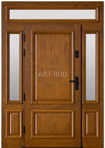 Drzwi zewnętrzne drewniane A10 ramiakowe z listewką ozdobną p.p. + dostawki boczne fix + naświetle Dallas