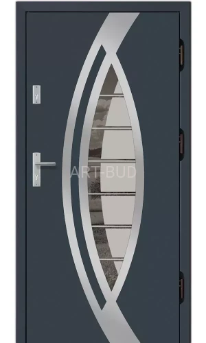 Drzwi zewnętrzne energooszczędne drewniane W112  płycinowe INOX Dallas