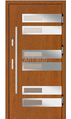 Drzwi zewnętrzne energooszczędne drewniane W103 płycinowe INOX Dallas