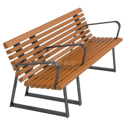 Ławka parkowa drewniano stalowa z podłokietnikiem dla seniora 180 cm