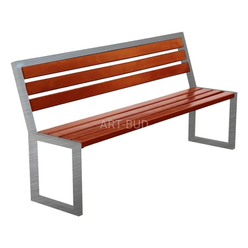 Ławka drewniana z oparciem na konstrukcji ze stali nierdzewnej Modern Inox 