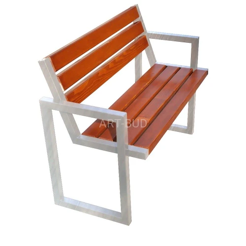 Ławka drewniana z oparciem i podłokietnikami na konstrukcji ze stali nierdzewnej Modern III Inox 1603