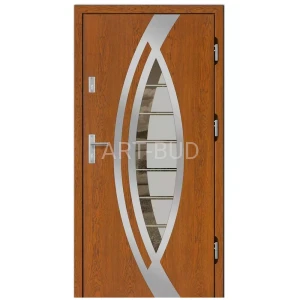 Drzwi zewnętrzne płycinowe typ W 112 Inox/czarna szyba grubości 75mm współczynnik u-0.80 Dallas