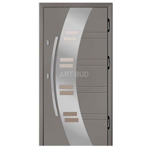 Drzwi zewnętrzne płycinowe typ Inox/czarna szyba gr. 75mm wsp.0.80 W 015 Dallas 