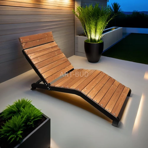 Leżak ogrodowy parkowy drewniany na konstrukcji stalowej Rafaello