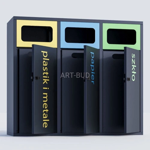 Zabudowa kosza potrójna na pojemniki do segregacji odpadów Kubik 3x80L