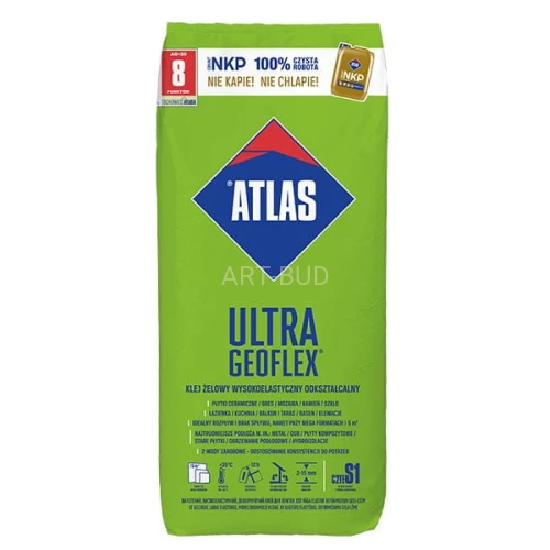 Klej żelowy 2-15 mm wysokoelastyczny odkształcalny typ C2TE S1 ATLAS ULTRA GEOFLEX 25 kg
