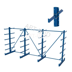 Regulowany spawany regał wspornikowy - równoramienny, dwustronny, 2000x4050x1180mm